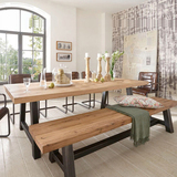 北欧宜家实木餐桌椅组合小户型长方形饭桌复古铁艺办公桌会议长桌