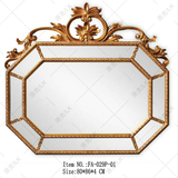 实木0.86米欧式浴室镜八角菱椭圆形装饰镜外贸镜子金箔雕花挂壁镜