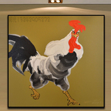 油画写意手绘抽象现代简约新中式大公鸡当代原创客厅酒店挂画热卖