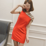 2016新款女神性感斜肩吊带连衣裙 韩版修身包臀短裙一步裙M55