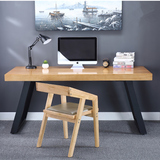 实木台式电脑桌书桌写字台简约现代家用办公桌长方形双人桌子铁艺