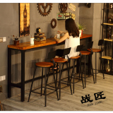 铁艺实木吧台桌椅组合美式复古高脚椅咖啡厅酒吧椅子窄长桌子前台