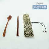 ZAKKA新品檀木筷子勺子套装和风布袋食器布艺日式餐具原木匙子筷