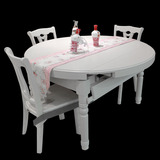 餐桌折叠 伸缩 韩式餐桌椅组合象牙白田园 实木可开合 1.35米圆桌