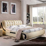 皮床双人床软床现代卧室家具真皮婚床床头柜软包床实木时尚1.8米