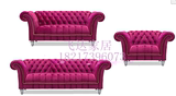 欧式风格枚红色丝绒布艺拉扣沙发123组合新古典商铺休闲沙发T206