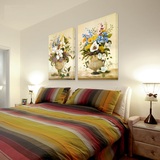 现代简约装饰画客厅背景墙画卧室床头挂画两联画美式花卉无框画