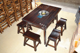 火锅桌长方桌碳烧桌防腐木松木凳碳烧木桌农庄餐椅方凳子实木板凳