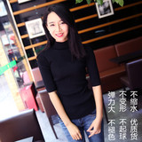 2016初秋新款韩版修身中袖半高领针织衫t恤 女纯色套头毛衣打底衫
