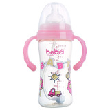 卡通婴儿宝宝PPSU奶瓶宽口径带手柄自动吸管防摔防胀气儿童300ml