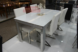白色钢化玻璃餐桌简约现代不锈钢马赛克桌腿4人座6人座餐桌椅组合
