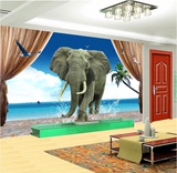 无缝大型3d大象出浴墙布壁画 客厅沙发电视背景墙纸 儿童房墙壁纸