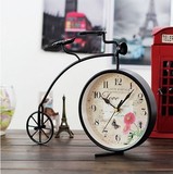 欧式做旧铁艺钟 创意复古老式单车座钟 时钟卧室客厅工艺钟摆设　