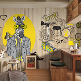 欧式抽象彩色麋鹿斑马动物壁画服装店咖啡厅墙纸卧室背景墙壁纸