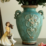 美式乡村家居装饰品乔迁礼物 陶瓷花瓶花插花器摆件 仿古做旧水罐