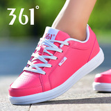 361女鞋板鞋夏季时尚皮面休闲鞋潮 361度学生平板粉色女生运动鞋