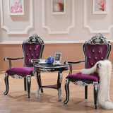 欧式餐椅实木扶手椅子美式洽谈休闲书桌办公椅紫色田园酒店椅子