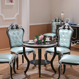欧式圆形餐桌实木餐桌真皮椅子新款小户型白色雕花描银圆桌1桌4椅