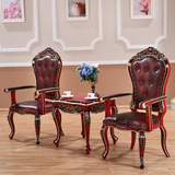 欧式洽谈椅会议椅实木家具雕刻 新古典餐椅牛皮椅子