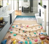 定制立体贴画3D地板贴纸瓷砖地砖地贴墙贴沙滩彩色贝壳大海水墙纸