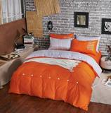 纯棉简约全棉斜纹橙色橘色双拼被套床单1.5m1.8米2米两床四件套
