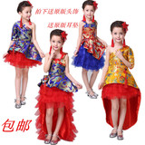 六一新款儿童中国风拖尾旗袍女童蓬蓬纱裙主持人晚礼服钢琴演出服