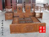 古典家具|新中式古典家具|老榆木仿古|纯实木双人床|简约实木床