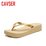 CAVSER 夹脚 凉拖鞋 夏季 罗马 人字拖鞋 女款坡跟沙滩鞋松糕厚底