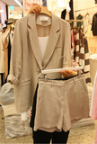 韩国东大门西装套装女夏季职业OL棉麻小西服外套+高腰短裤两件套