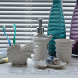 赛尔加创意海螺贝壳卫浴套装 白色陶瓷洗漱用具四五件套浴室套装
