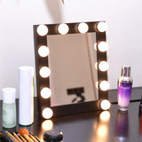 带灯泡梳妆镜台式便携化妆镜 折叠LED灯梳妆镜子 方形高档美容镜