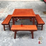红木家具缅甸花梨木餐桌椅五件套 大果紫檀实木八仙桌面板独板
