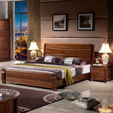 金丝胡桃木床全实木家具1.8米双人木床简约现代式卧室高箱储物床