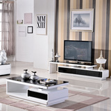 现代简约黑白烤漆茶几电视柜组合小户型客厅钢化玻璃可伸缩地柜