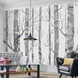 艾加美图北欧风格壁纸温馨客厅卧室电视背景墙墙纸壁画黑白简约树