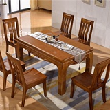 实木餐桌一桌六椅长方形雕花饭桌餐桌椅组合现代简约中式餐桌橡木
