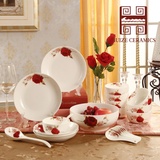 正品骨瓷盘碗 22头骨瓷餐具套装 精美礼盒包 红玫瑰新婚送礼首选