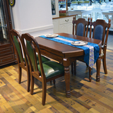 美式乡村实木餐桌可折叠伸缩大圆桌做旧复古餐桌椅组合胡桃色餐台