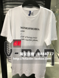 HM H＆M男装香港代购专柜正品NOMOPHOBIA白色短袖圆领T恤宽松大码