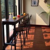 美式复古铁艺实木靠墙酒吧吧台桌椅组合休闲家用咖啡餐客厅高脚凳