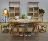 新中式仿古老榆木免漆茶桌椅组合实木书桌茶桌禅意简约罗汉床圈椅