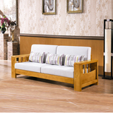 实木沙发组合榉木沙发床推拉伸缩两用榉木橡木三人实木沙发包物流