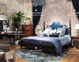 美式乡村卧室实木双人床欧式皮艺软靠床简约1.51.8米雕花床异形床
