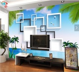 现代海边风景壁画椰树海滩电视沙发卧室背景墙纸壁纸大型无缝壁画