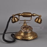印度进口纯铜仿古老式电话机 复古转盘座机旋转拨号创意个性电话