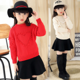 童装女童毛衣套头春款2016韩版中大童圆领儿童女孩长袖红色针织衫