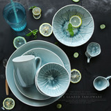 极有家创意个性  釉下冰裂异形陶瓷餐具 青莲浮雕碗盘杯家用餐厅