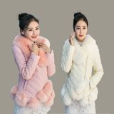 预售冬季时尚毛领羽绒外套女韩版短款棉衣欧美修身大毛领PU皮棉服