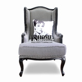 美式现代家具定制 黑白色格子简约老虎椅子 实木布艺单人沙发现货