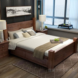 美式床简约复古高箱实木床 松木床 双人床儿童床气压储物床